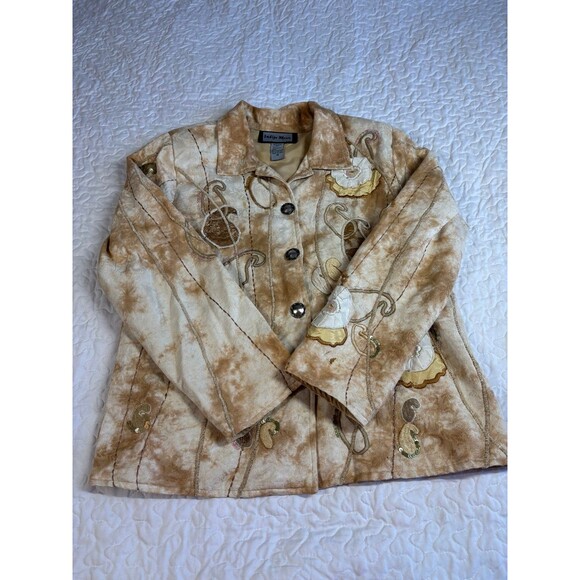 Vintage 90’s Indigo Moon Brown Gold Sequin Floral Button Jacket size medium - Picture 6 of 6
